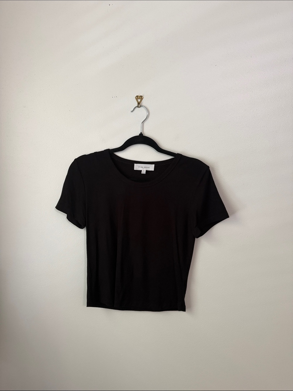 Pink Rose Black Short Sleeve Crewneck Tee